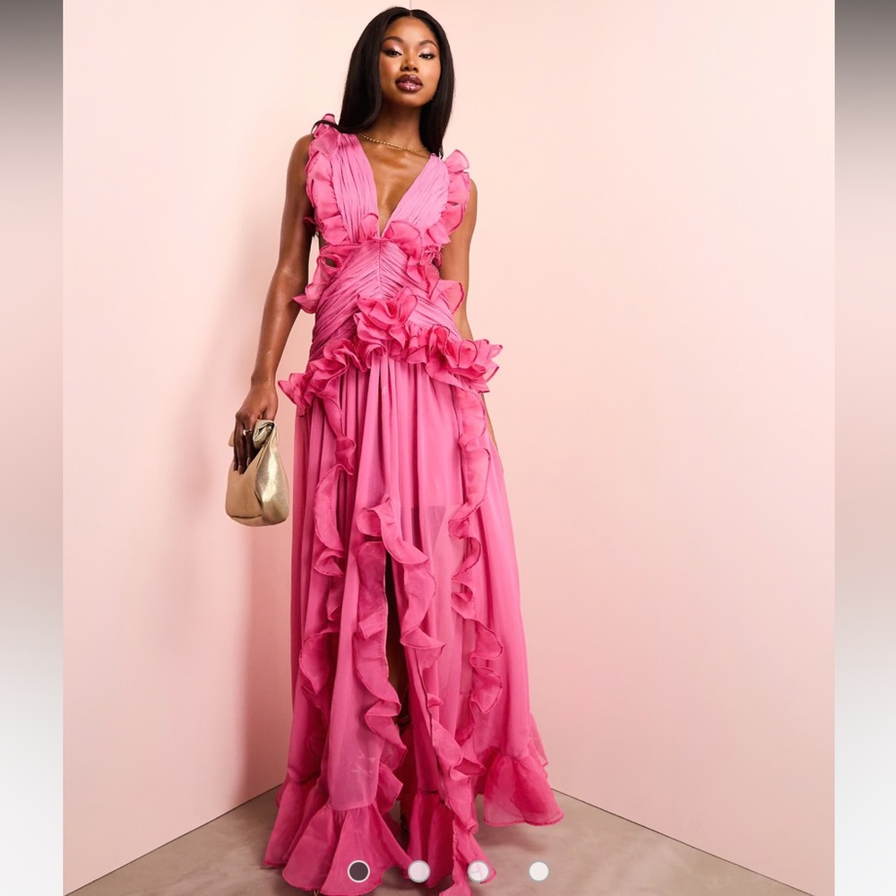 Elegant Pink Ruffled Gown